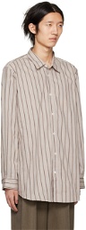 Hed Mayner White & Brown Striped Shirt