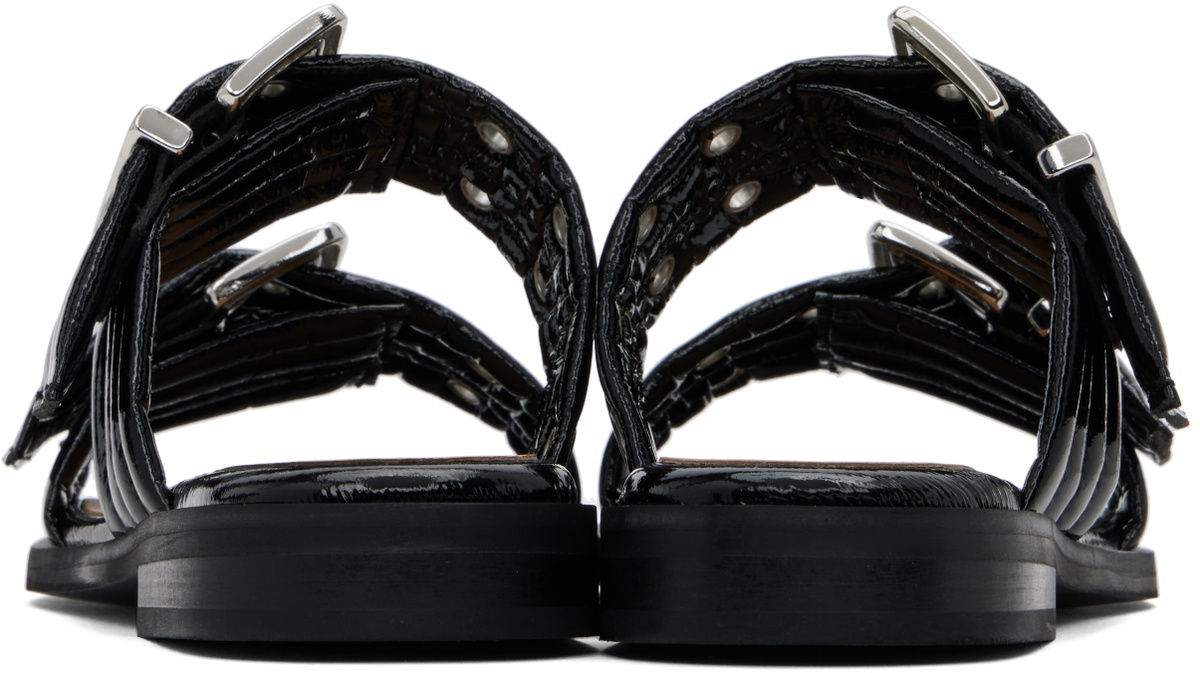 GANNI Black Feminine Buckle Two-Strap Sandals