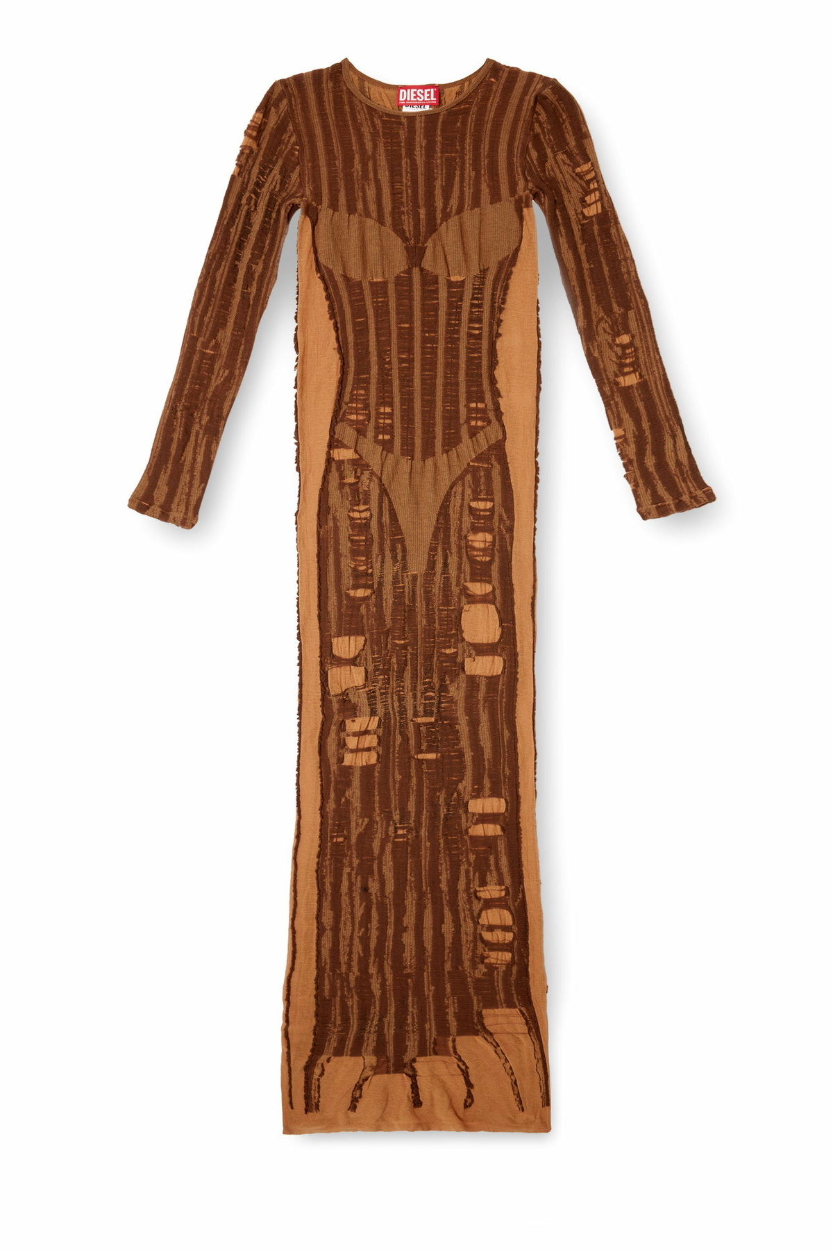 Diesel Maxi dress in distressed second-skin knit - Dresses Womens in Brown