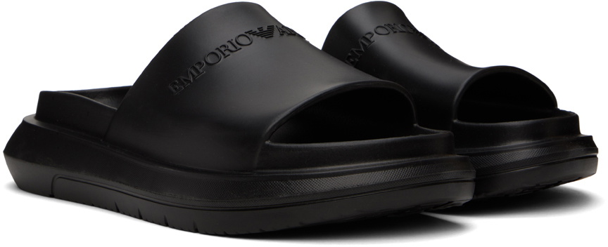 Emporio Armani Black Rubberized Pool Slides Emporio Armani