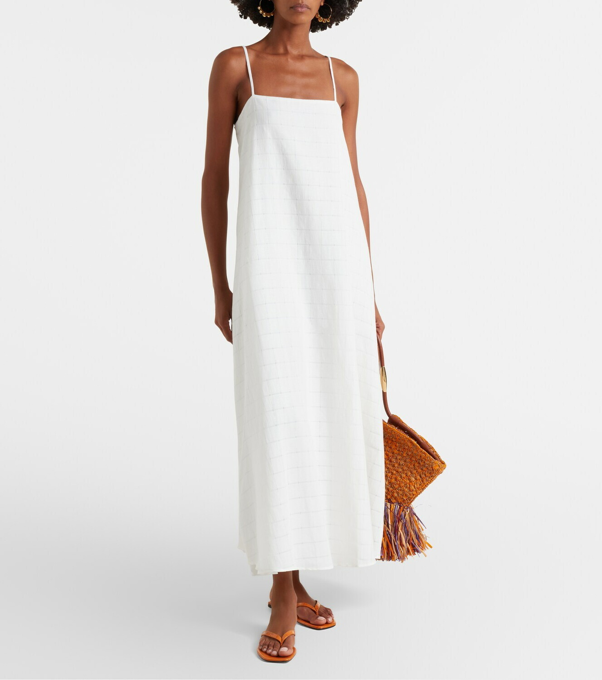 Asceno Melfi checked linen and cotton maxi dress
