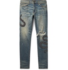 AMIRI - Skinny-Fit Appliquéd Distressed Stretch-Denim Jeans - Men - Light denim