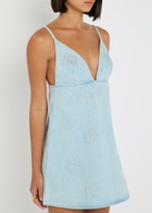 Rotate Sunday Crystal-embellished Denim Mini Dress Light Blue