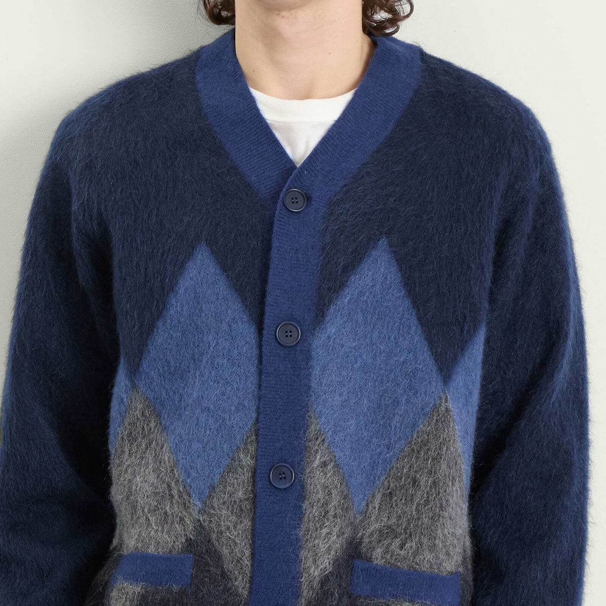 Kestin Men's Muirfield Argyle Cardigan in Navy Mohair