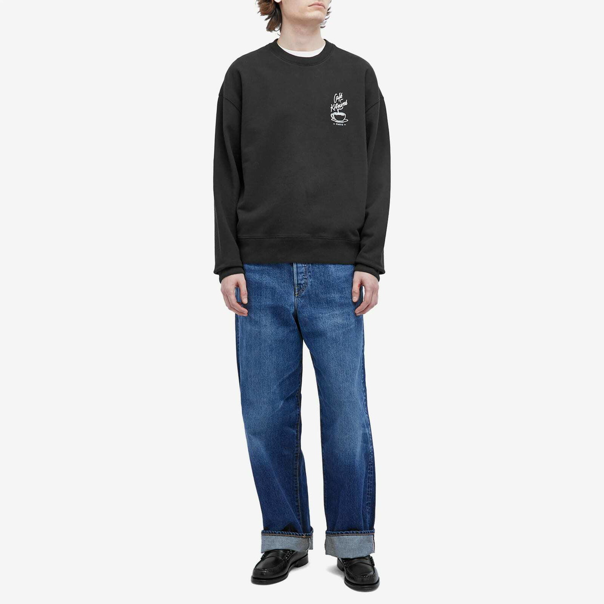 Cafe Kitsune Men's Café Kitsune Coffee Cup Relax Crew Sweater in Black