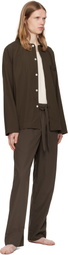 Tekla Brown Poplin Long-Sleeved Pyjama Shirt