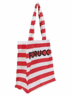 Fiorucci Red Striped Logo Print Nylon Tote Bag