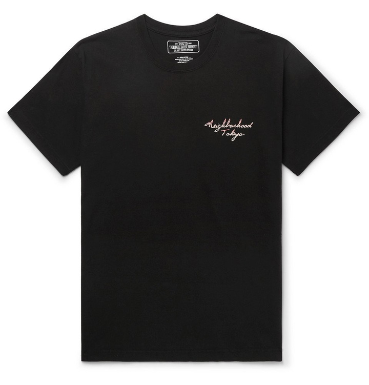 Photo: Neighborhood - Embroidered Cotton-Jersey T-Shirt - Black