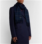 Mulberry - Fringed Logo-Embroidered Wool Scarf - Blue