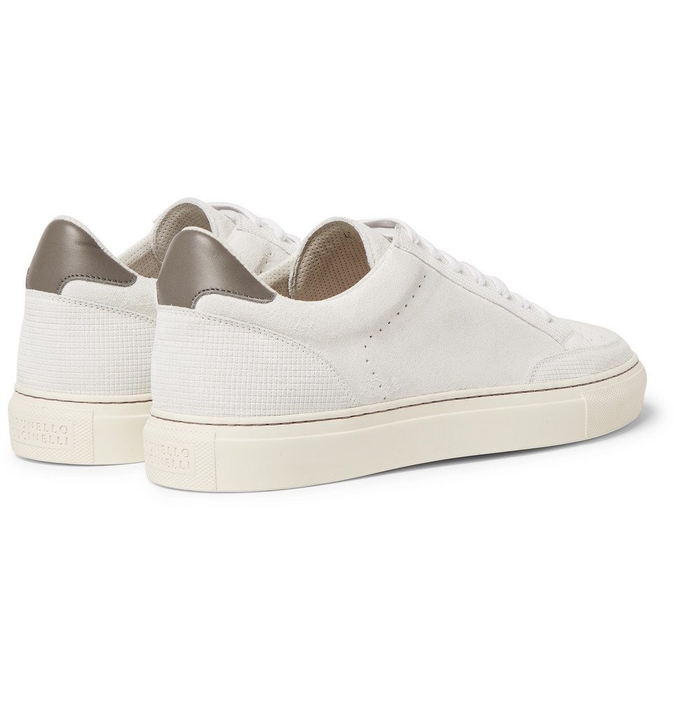 Brunello Cucinelli Suede-Trimmed Full-Grain Leather Sneakers - Men - White Suede Shoes - EU 42.5