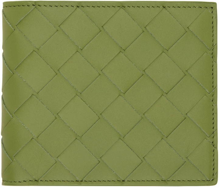 Photo: Bottega Veneta Green Intrecciato Bi-Fold Wallet