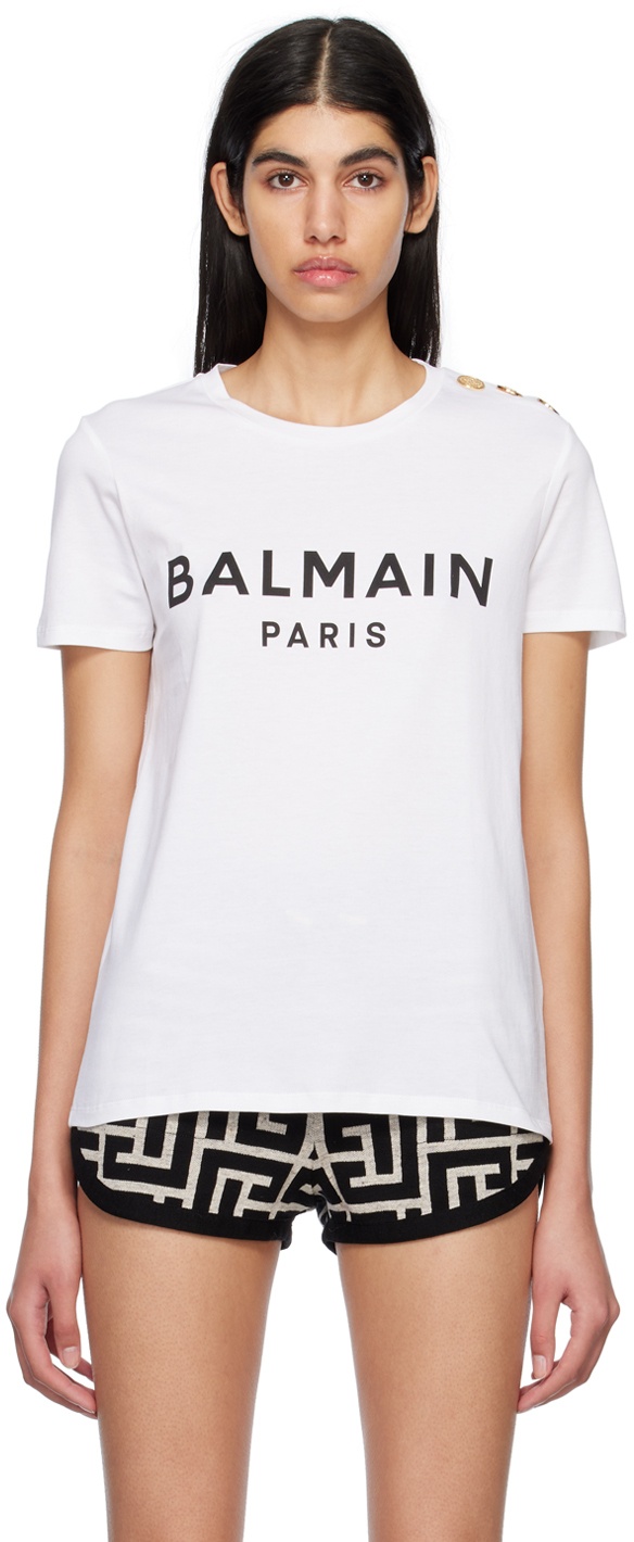 Balmain White Printed T-Shirt Balmain