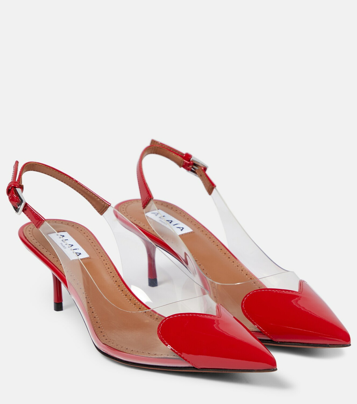 Alaïa Le Cœur leather and PVC slingback pumps ALAÏA