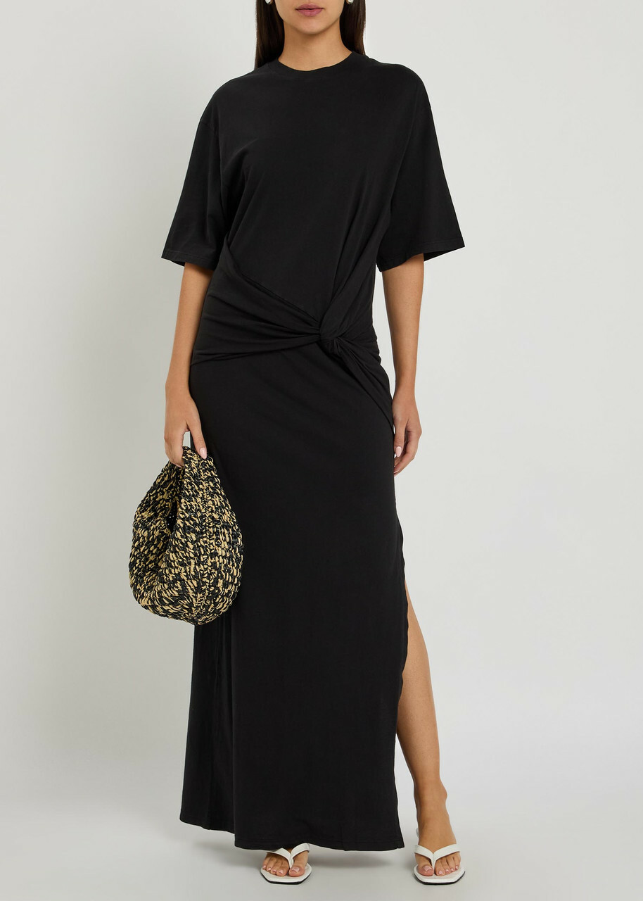 Agolde Zanna Gathered Cotton Maxi T-shirt Dress Black