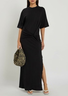 Agolde Zanna Gathered Cotton Maxi T-shirt Dress Black