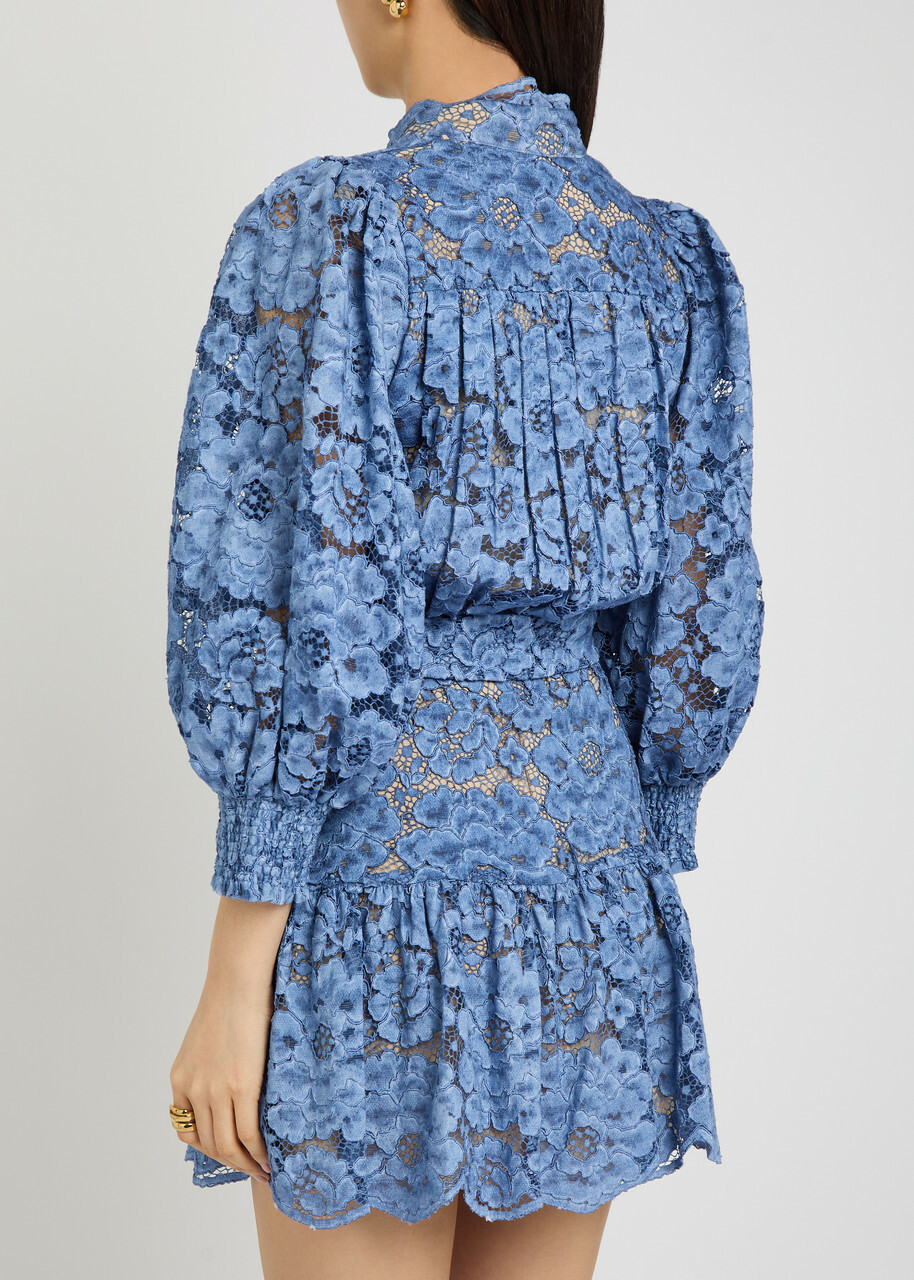 Alice + Olivia Cora Belted Guipure Lace Mini Dress Indigo