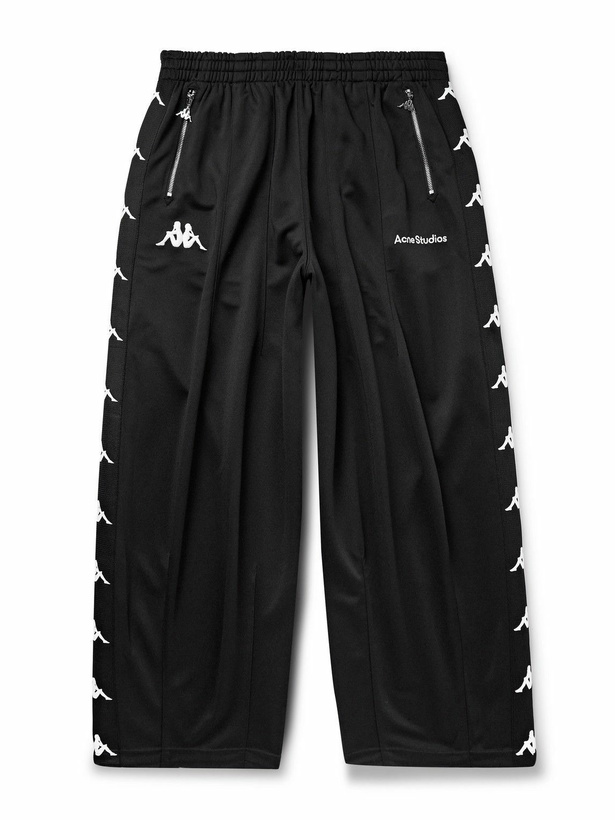 Photo: Acne Studios - Kappa Wide-Leg Webbing-Trimmed Logo-Embroidered Tech-Jersey Track Pants - Black