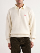 LOEWE - Anagram-Embroidered Cotton Twill-Trimmed Wool-Blend Polo Sweater - Neutrals