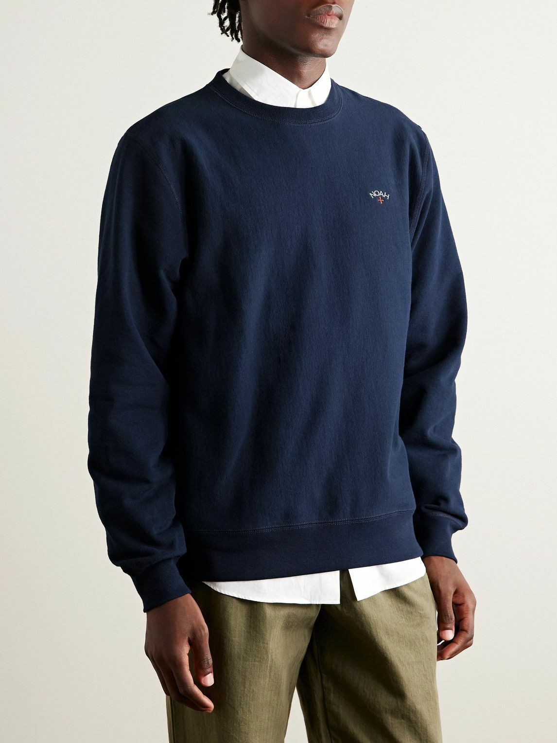Noah - Logo-Embroidered Cotton-Jersey Sweatshirt - Blue