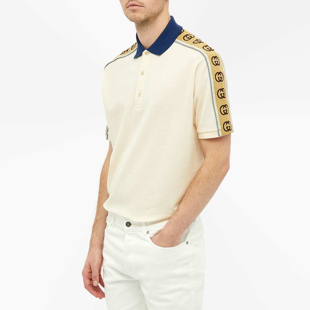 Gucci Men's Taped Logo Polo Shirt in Bone Gucci Gucci Men's Taped Logo Polo Shirt in Bone Gucci