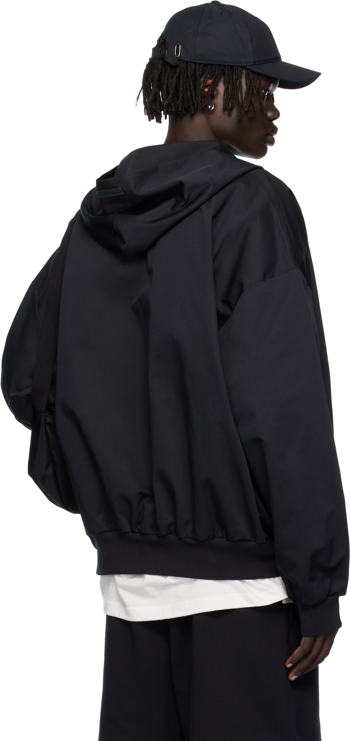 Fear of God ESSENTIALS Black Twill Hooded Bomber Jacket