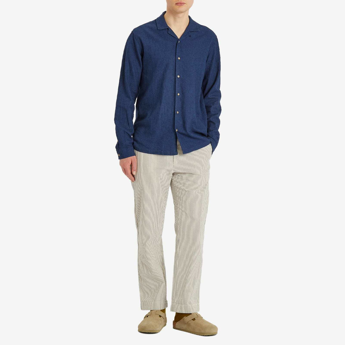 Kestin Men's Aberlour Seersucker Trousers in Ecru/Blue Stripe