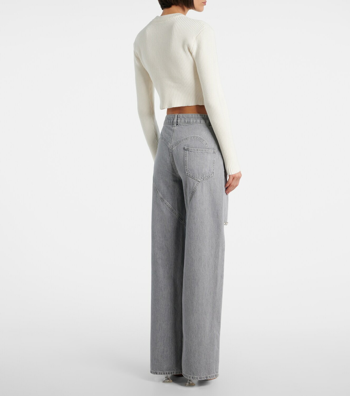 Area Distressed embellished wide-leg jeans