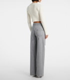 Area Distressed embellished wide-leg jeans