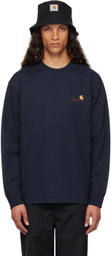 Carhartt Work In Progress Navy American Script Long Sleeve T-Shirt