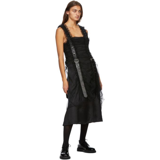 Noir Kei Ninomiya Black Tulle Vertical Belt Dress Noir Kei Ninomiya
