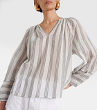 Velvet Gianna embroidered striped cotton top