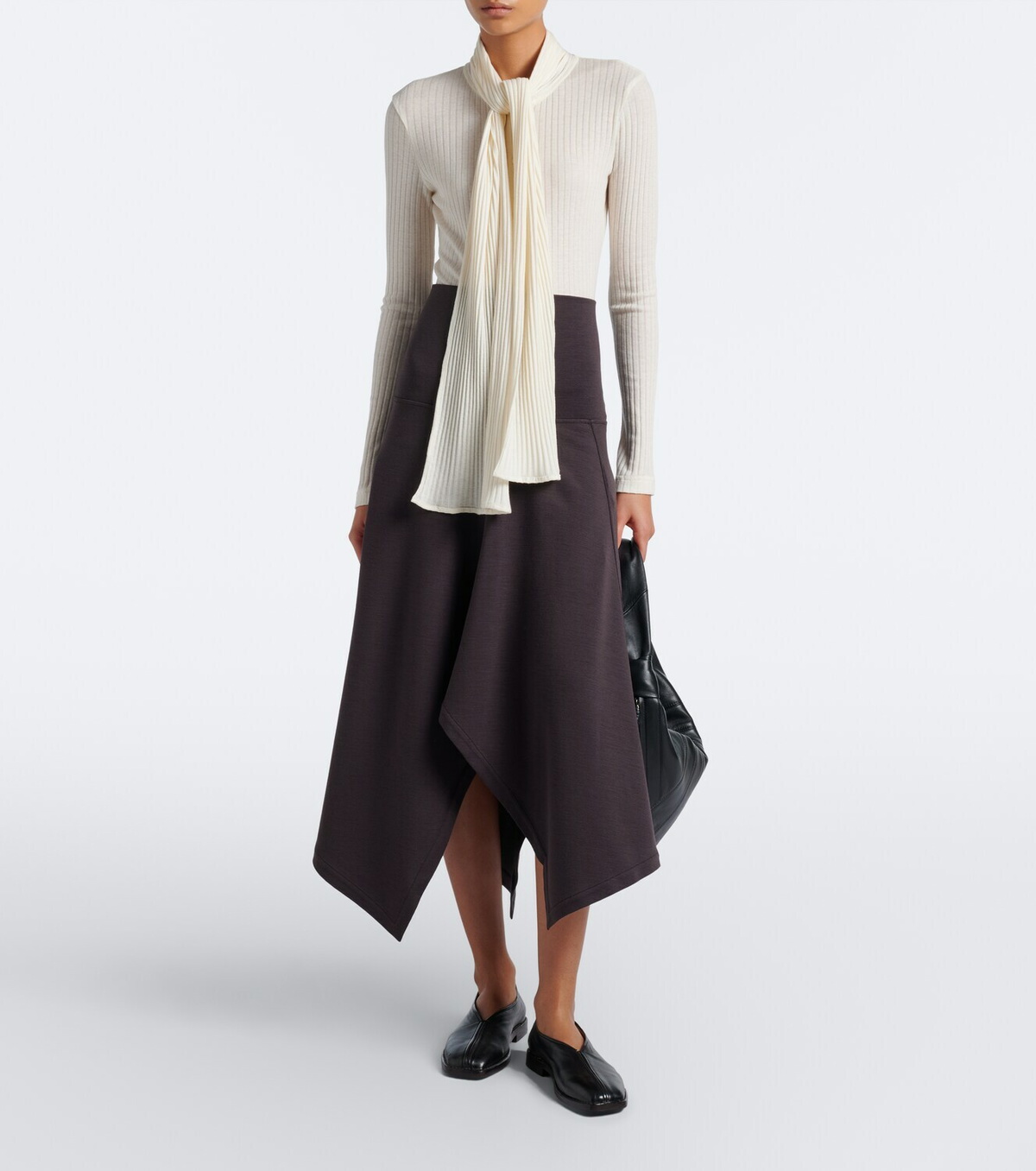 Lemaire Asymmetric wool-blend midi skirt