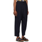 Issey Miyake Men Navy Pleated Gabardine Trousers