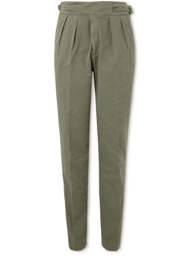 Photo: Rubinacci - Manny Slim-Fit Tapered Pleated Cotton-Twill Trousers - Green