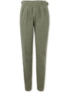 Rubinacci - Manny Slim-Fit Tapered Pleated Cotton-Twill Trousers - Green