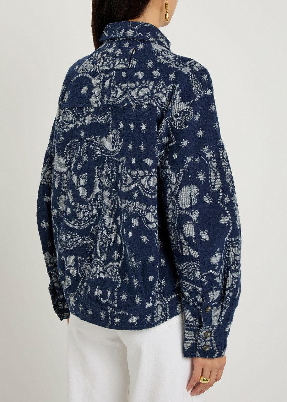 Free People Bandana-jacquard Cotton Overshirt Indigo