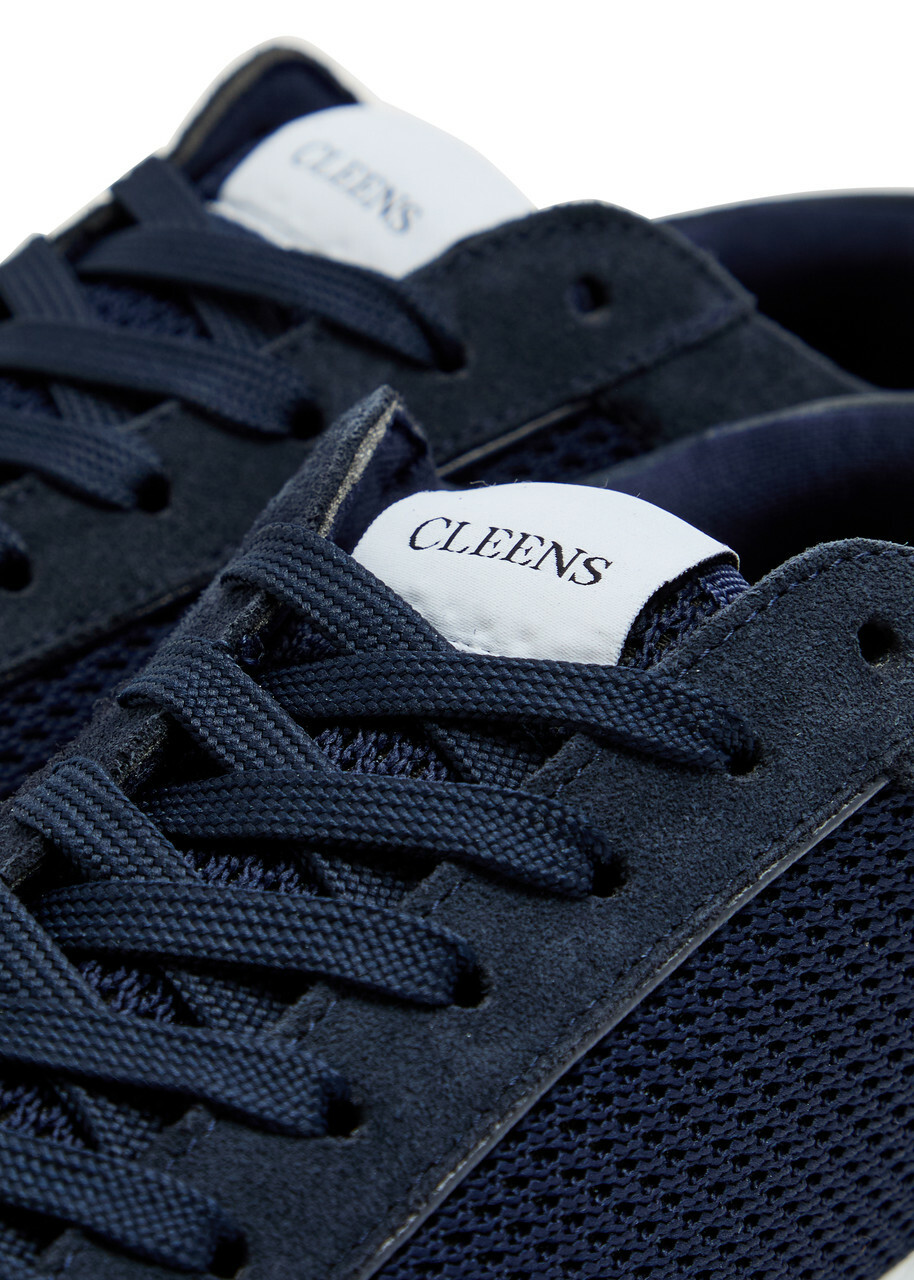 Cleens Luxor Slim Panelled Mesh-knit Sneakers Navy