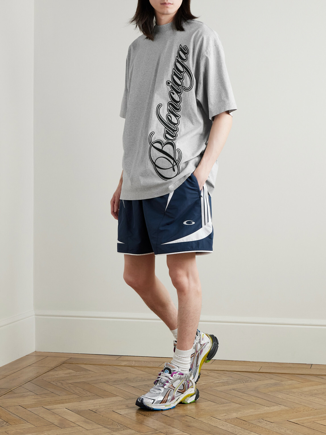 Balenciaga - Straight-Leg Embroidered Striped Swim Shorts - Blue