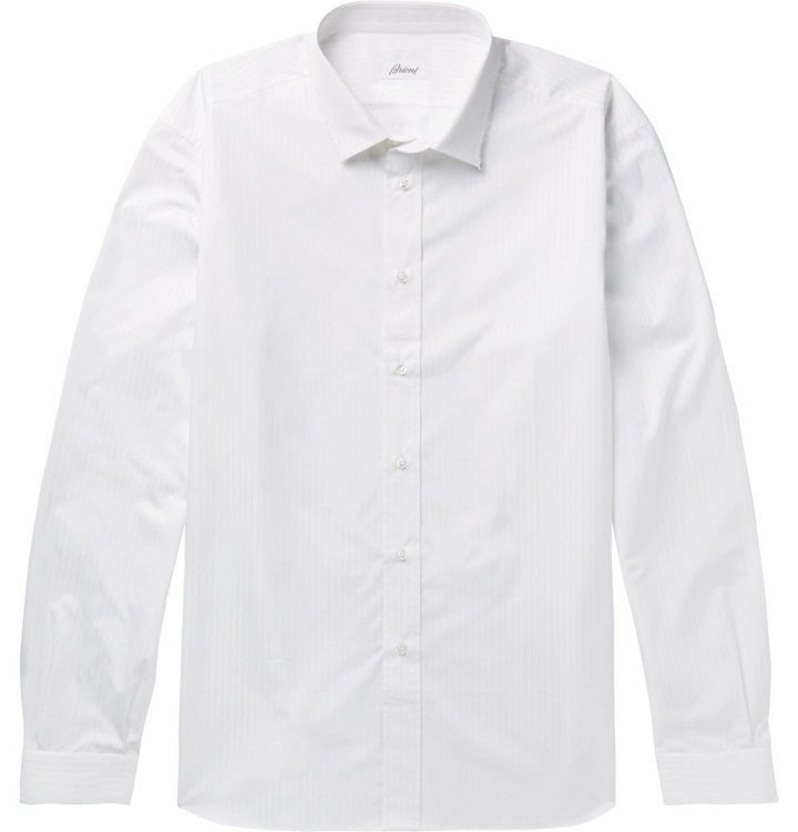 Photo: Vetements - Brioni Oversized Frayed Cotton-Jacquard Shirt - Men - White