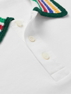 Casablanca - Logo-Appliquéd Striped Organic Cotton-Piqué Polo Shirt - White