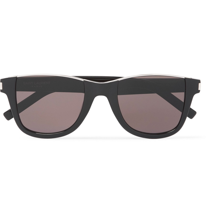 Photo: SAINT LAURENT - Square-Frame Acetate and Silver-Tone Sunglasses - Black