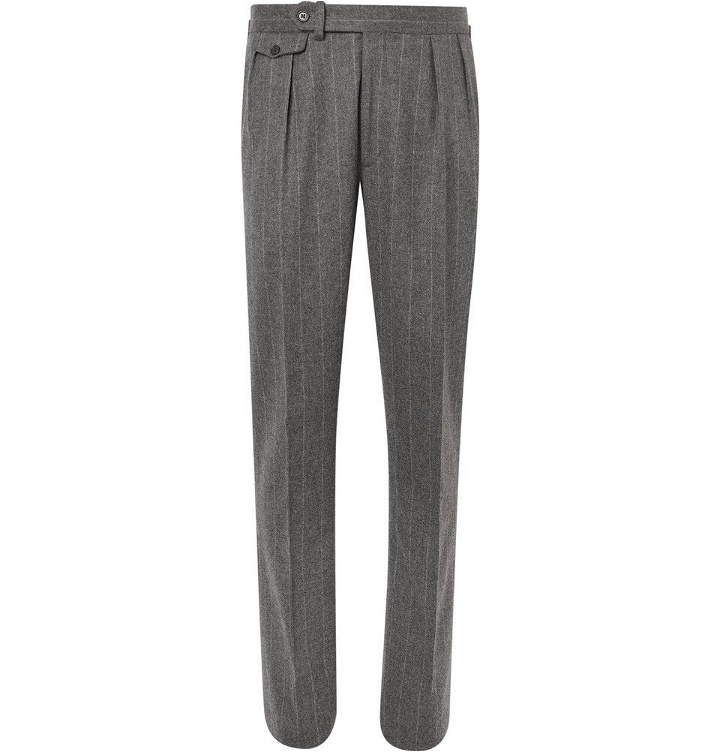 Photo: Ralph Lauren Purple Label - Grey Gregory Pleated Pinstriped Wool Suit Trousers - Men - Gray