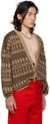 LU'U DAN Tan & Black Jacquard Leopards Cardigan