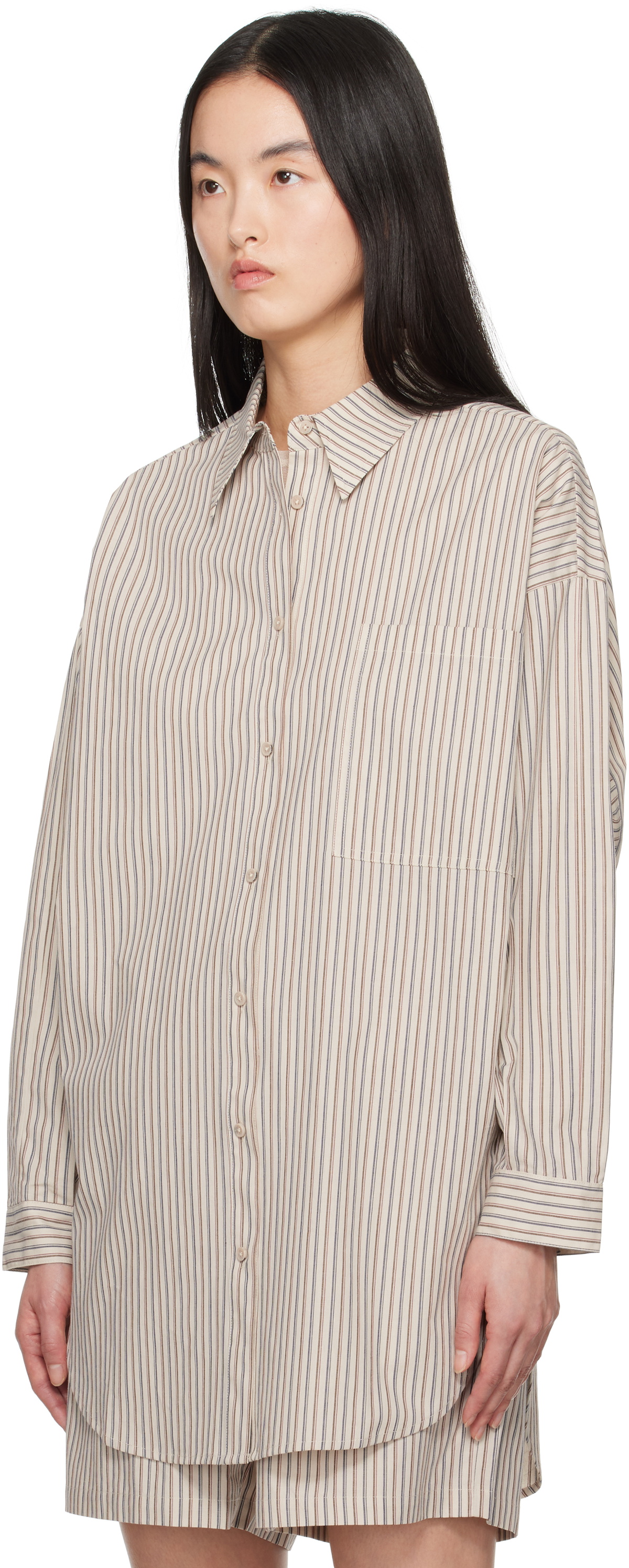 Silk Laundry Beige Cotton Round Shirt