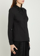 LA Double J Bead Embellished Collar Jersey Shirt Black