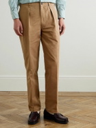 Drake's - HIM Games Tapered Pleated Cotton-Twill Trousers - Brown