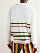 Casablanca - Camp-Collar Logo-Appliquéd Striped Pointelle-Knit Cardigan - White