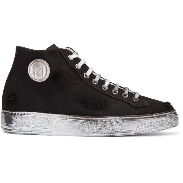 Photo: MSGM Black Worn Out Retro Mid-Top Sneakers