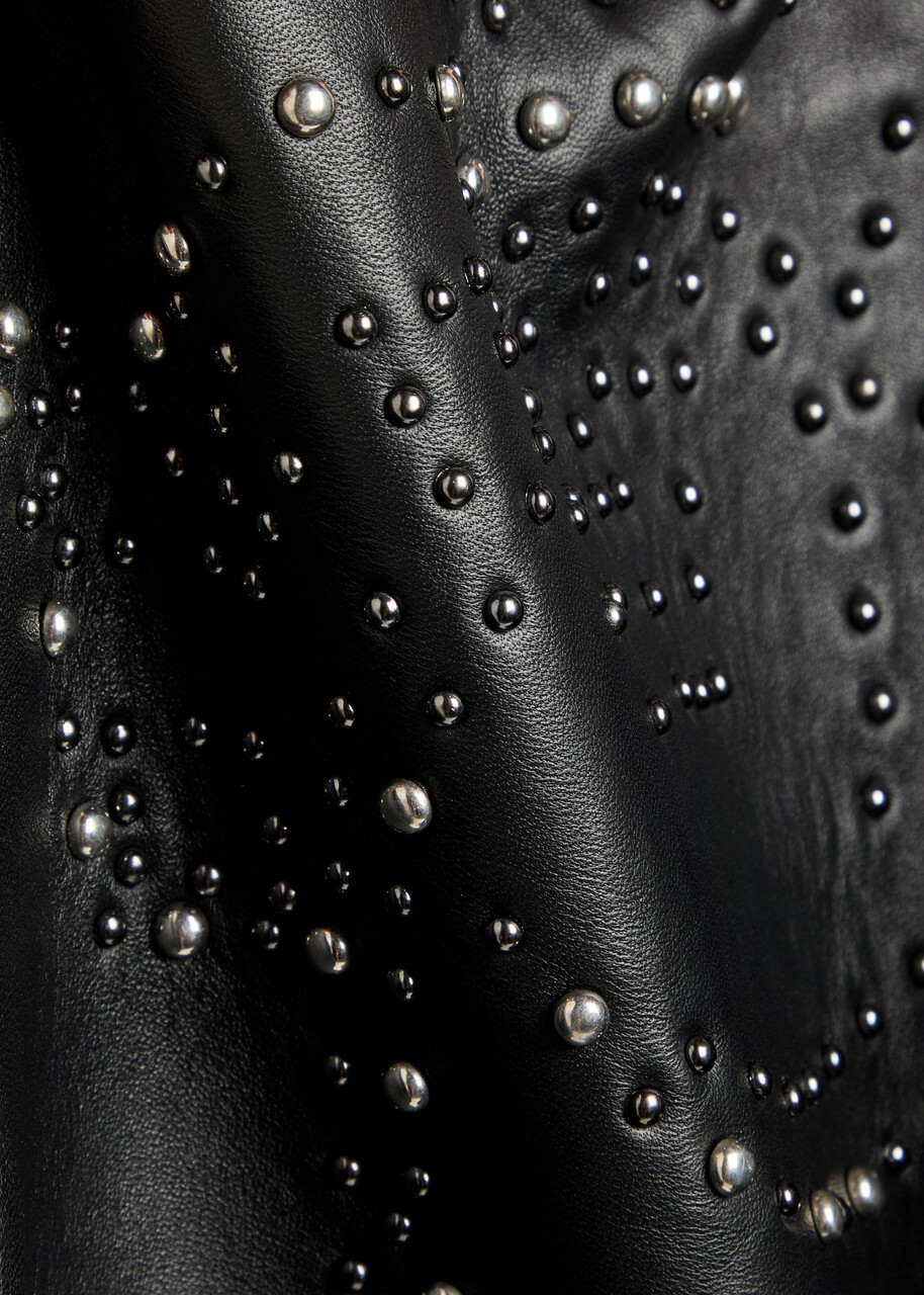 AN-Y1 Queen Stud-embellished Leather Cropped Bomber Jacket Black