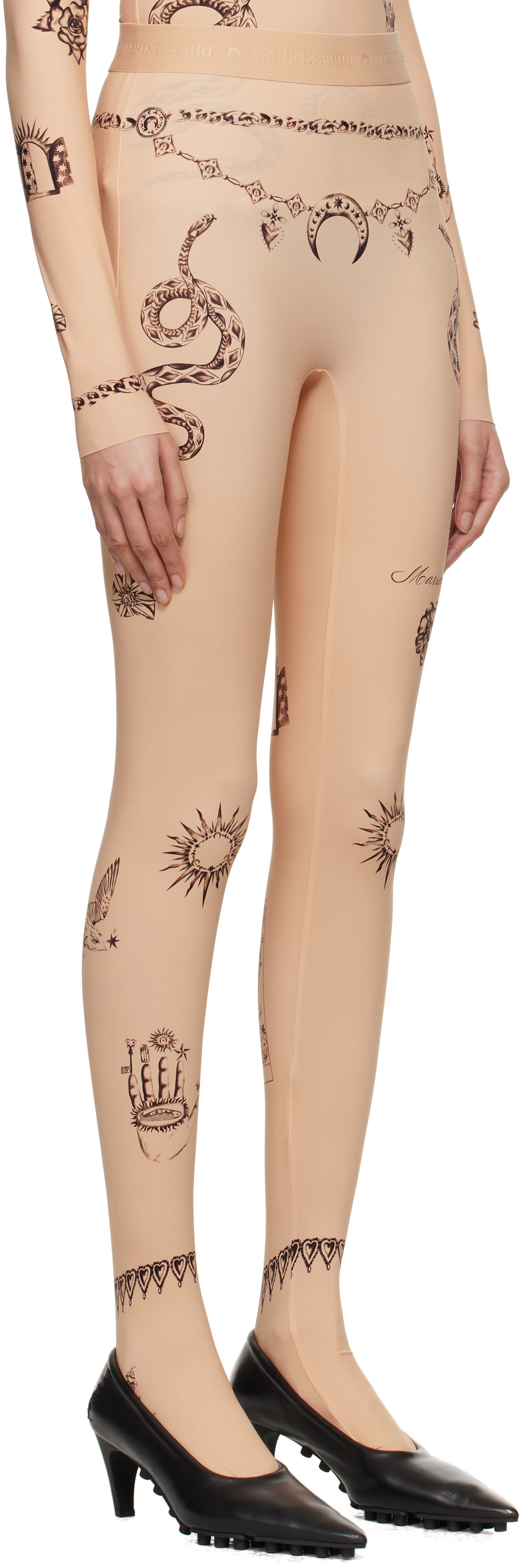 Marine Serre Beige Tattoo Printed Leggings Marine Serre